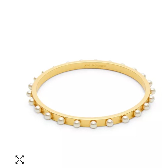 Lele Sadoughi Imitation Pearl Track Bangle Bracelet and Pearl Track Hoop Earring - Picture 3 of 8